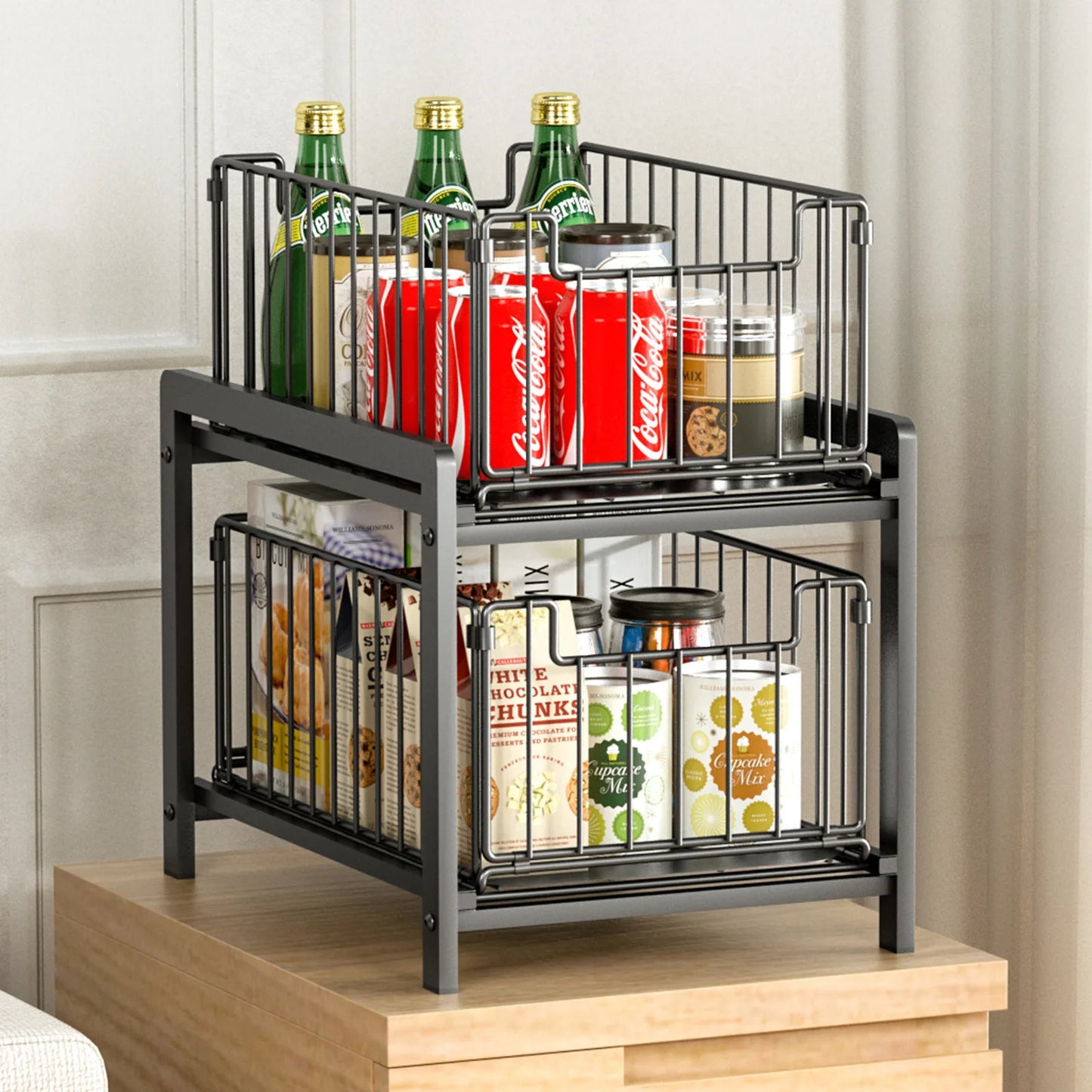 Organizzatore Sotto Lavandino a 2 Livelli con Cestello Scorrevole ed Estraibile – Organizer per Cucina e Bagno