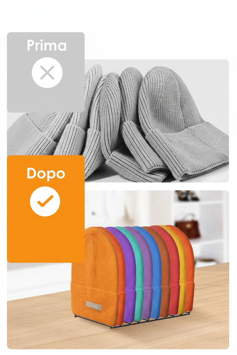 Organizzatore per Cappelli di Lana - Set 2 Pezzi Espositore Berretti Invernali in Ferro