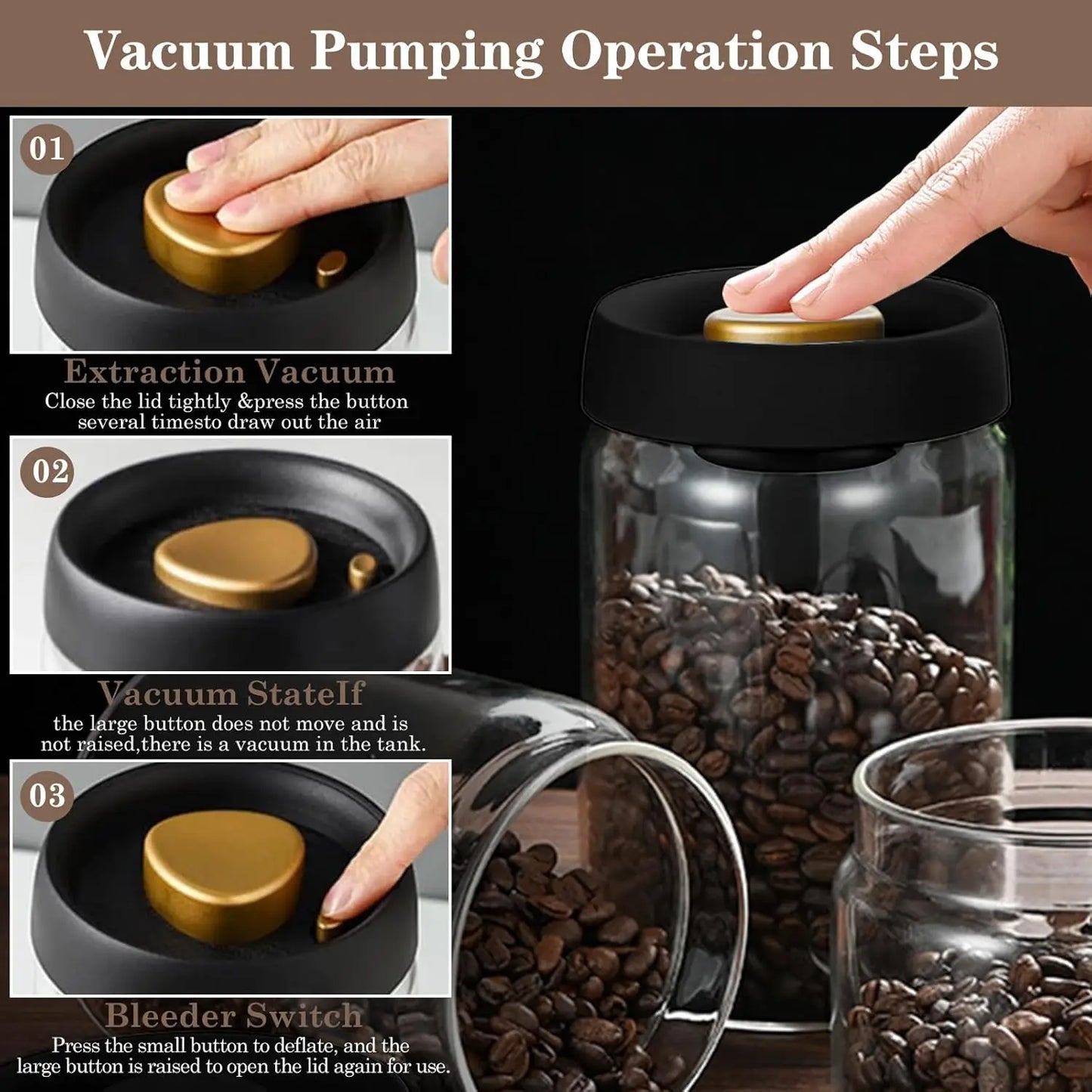 Barattolo Sottovuoto per Caffè in Chicchi - Contenitore Ermetico Salva Aroma per Alimenti