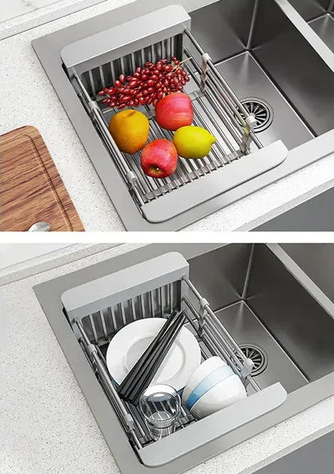 Scolapiatti Pieghevole in Acciaio Inossidabile – Cestello Scola Piatti Salvaspazio per Lavello Cucina