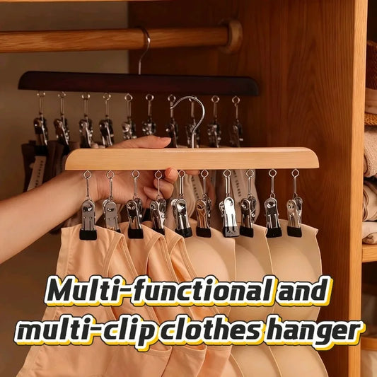 Appendiabiti Legno con 10 Clip Multifunzionale - Organizer per Calzini, Intimo e Cappelli