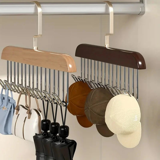 Appendiabiti Legno 8 Ganci Rotanti 360° - Organizer Salvaspazio per Reggiseni e Accessori