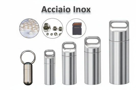 Mini Portapillole Acciaio Inox 304 Impermeabile con Portachiavi
